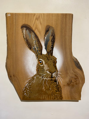 'Hare Today' artwork on Elm wood - Limited edition and signed - 30 x 50cm