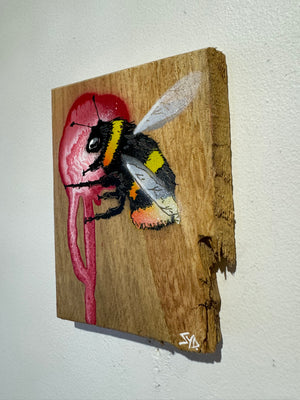 Bee 'Honey' pink and white drip - 11 x 15cm- Individual Spray painted artwork