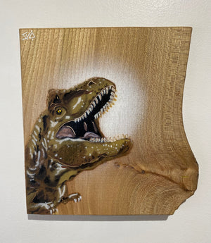 'Jurassic Party' Artwork on Elm wood - 20 x 21cm - Signed Limited Edition