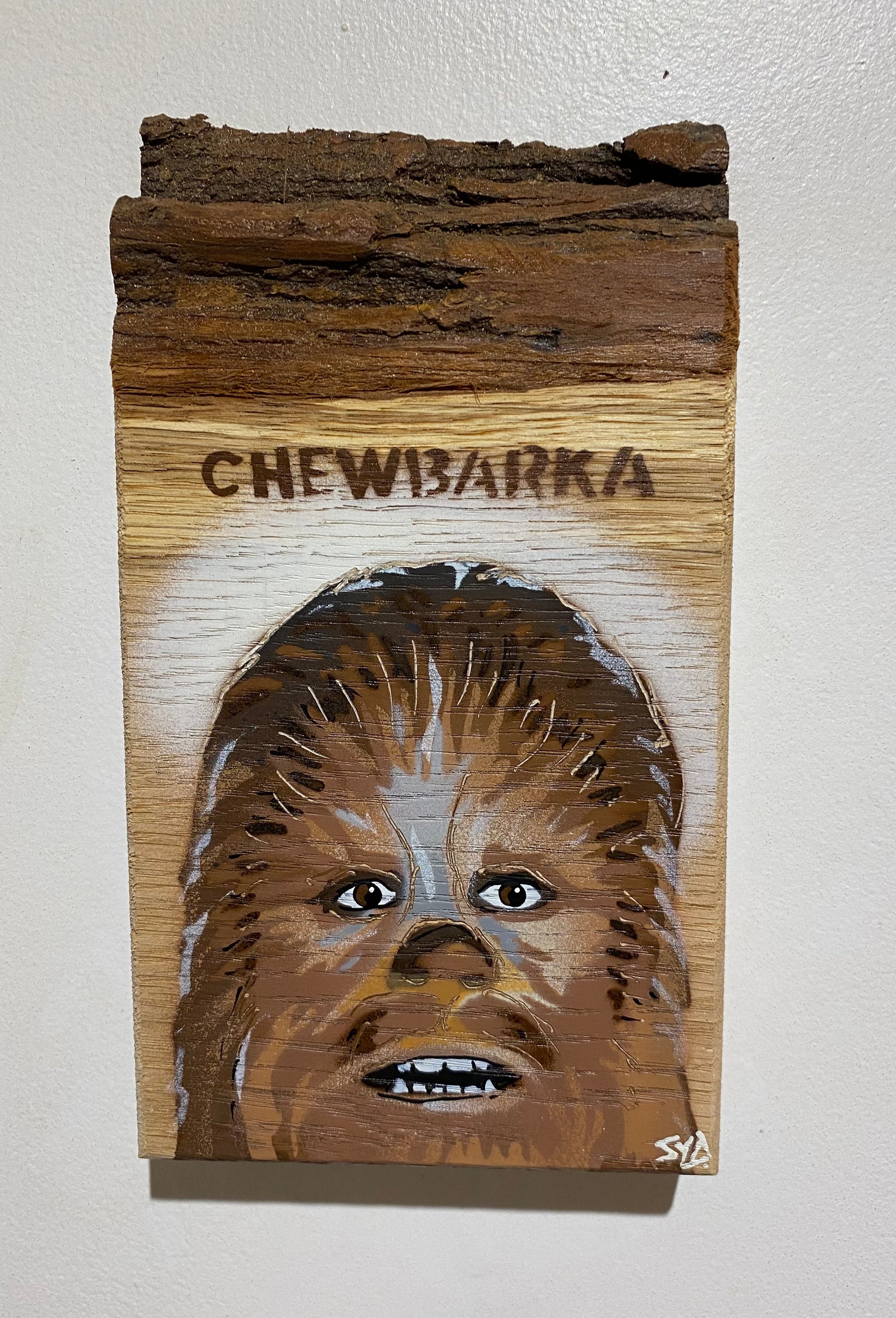 'Chewbarka' New for 2025 on barky Oak wood no. 25 - artwork size 12 x 22cm - Signed Limited Edition