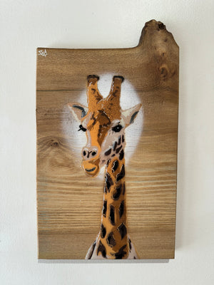 Giraffe ‘High Tower’ New for 2025 on Elm Wood from the UK - Number 3 - size 18 x 27cm