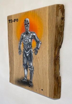 T3-P0 - Fun Stencil Mash Up - size 26 x 32cm on Oak wood