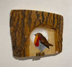 Robin 2025 on English Ash with beautiful log style bark and 3D stump - 21 x 18cm - New for Mother's Day