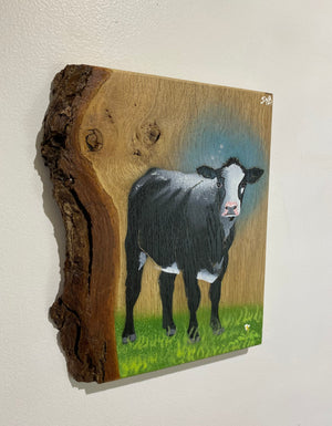 Still Worthy Cow - New for Christmas 2025 - Number 1 - Signed limited edition spray painted art on Oak wood - size 20 x 25cm