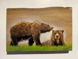 Bear Pair new for 2025 on Elm wood - Number 4 in edition - 28 x 18cm