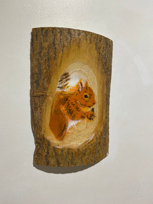 Log Art Squirrel on sustainably sourced Ash Wood from the UK - 28 x 26cm