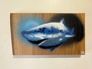 Shark on Elm wood 21 x 12cm - Signed and Limited edition from Original spray painted street artwork