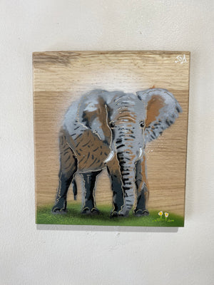 Elephant 2022 - Signed limited edition artwork on Ash wood - size 16 x 21cm approx