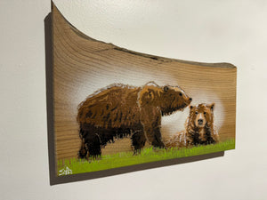 Bear Pair new for 2025 on Elm wood - Number 6 in edition - 30 x 21cm