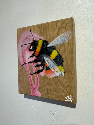 Bee 'Honey' pink and white drip - 10 x 12cm- Individual Spray painted artwork