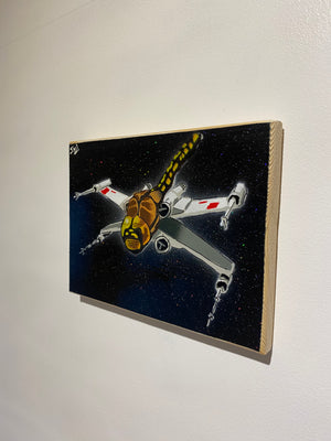 'D-Wing' - Sci Fi Mash Up on wood with sparkle - size 23 x 17cm