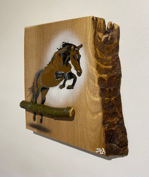 Dark Horse from 2024 on rare Elm wood with barky edge  - 21 x 22cm - Number 55 in edition of 60