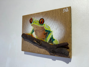 Tree Frog Brand New Artwork for 2025 on Oak - Number 32 - 15 x 13cm