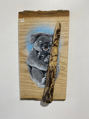 Koala ‘Cuddles’ 2025 - Number 18 in edition - 3D Stencil art on Ash Wood - size 14 x 26 cm