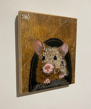 John Mouse Stencil Art on upcycled wood. New from 2024 artwork size 13 x 16cm