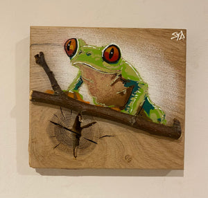 Tree Frog Brand New Artwork fro 2025 on Oak - Number 2 - 15 x 14cm with unique notch