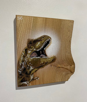 'Jurassic Party' Artwork on Elm wood - 20 x 21cm - Signed Limited Edition