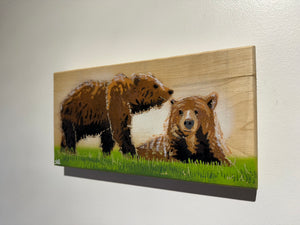 Bear Pair new for 2025 on Ash wood - Number 10 in edition - 27 x 14cm