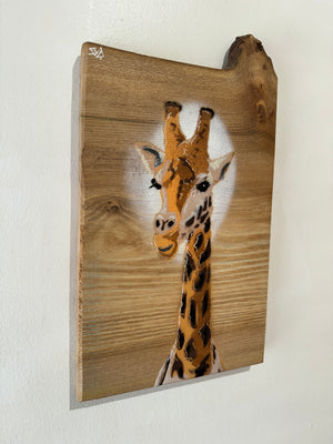Giraffe ‘High Tower’ New for 2025 on Elm Wood from the UK - Number 3 - size 18 x 27cm