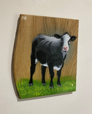 Still Worthy Cow - New for Christmas 2025 - Signed limited edition Number 5 spray painted art on Elm wood - size 25 x 23cm
