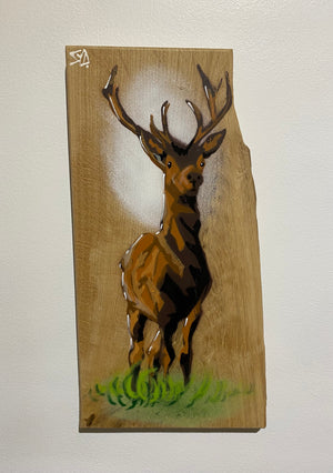 Solid Stag on Elm wood - 15 x 32cm - Limited edition signed artwork