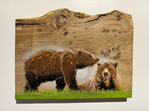 Bear Pair new for 2025 on Oak wood - Number 2 in edition - 28 x 22cm