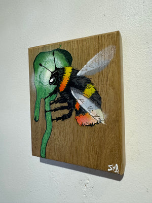 Bee 'Honey' green and white drip - 11 x 13cm- Individual Spray painted artwork