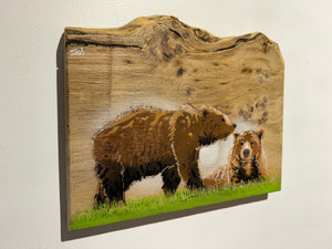 Bear Pair new for 2025 on Oak wood - Number 2 in edition - 28 x 22cm