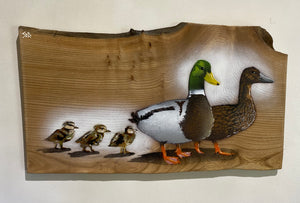 Family Quackers on Elm wood - 51cm by 30cm - Limited edition artwork