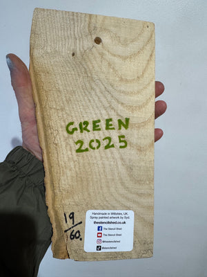 Woodpecker ‘Green’ - New for 2025 on barky Ash wood from signed limited edition - 14 x 26cm