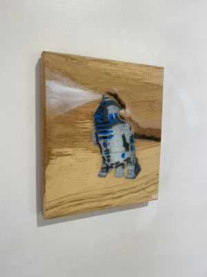 R2 Spray Can artwork on English Oak - Very popular piece - size 19 x 22cm