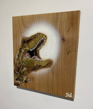 'Jurassic Party' Artwork on Elm wood - Number 15 - 18 x 20cm