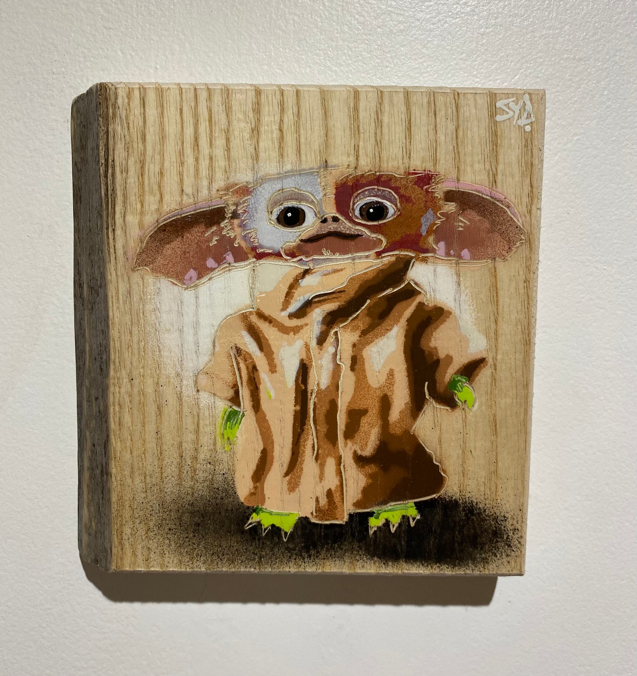 'Double Trouble' classic Syd mash up artwork on Ash wood sustainably sourced from the UK - 16 x 16cm