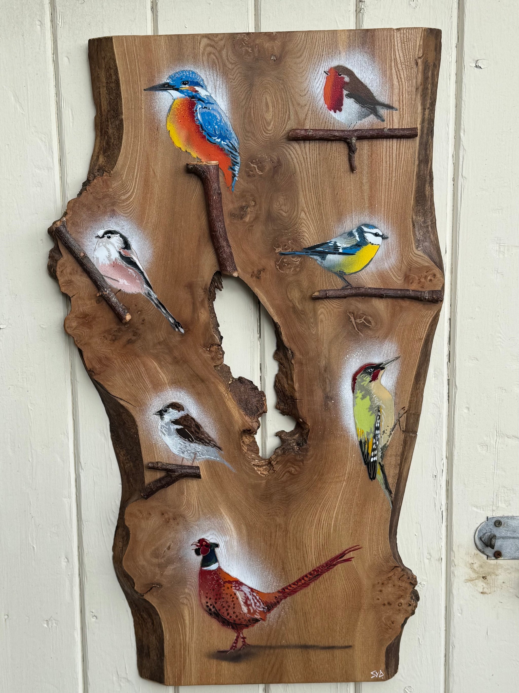 Birds 2026 on Elm - 80cm by 48cm - Totally original 'one off' piece on beautiful wood from the UK