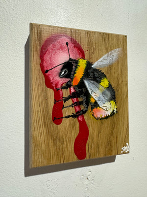 Bee 'Honey' red, pink and white drip - 10 x 13cm- Individual Spray painted artwork