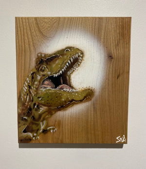 'Jurassic Party' Artwork on Elm wood - Number 15 - 18 x 20cm