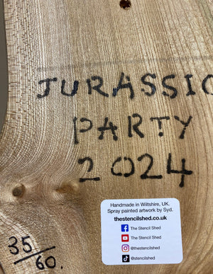 'Jurassic Party' Artwork on Elm wood - 20 x 21cm - Signed Limited Edition