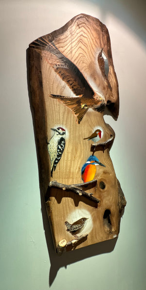 Birds 2024 - Elm Wood - 95cm by 40cm - Totally original 'one off' piece