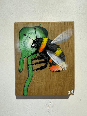 Bee 'Honey' green and white drip - 11 x 13cm- Individual Spray painted artwork