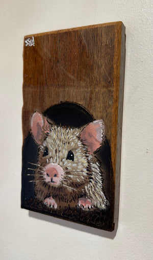 John Mouse Stencil Art on upcycled wood. New for 2024, 12 x 15cm