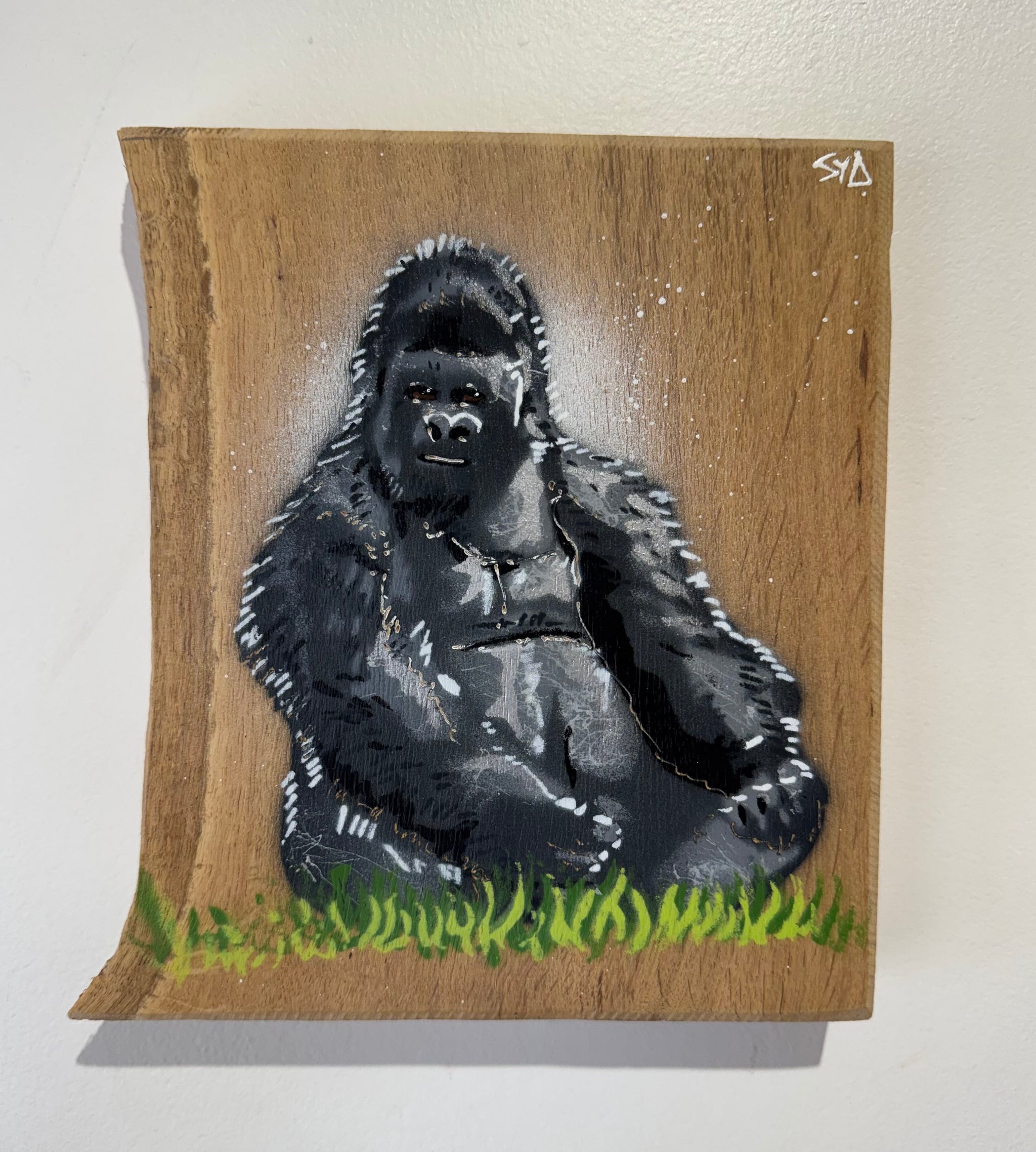 'Big Daddy' Gorilla - Father's Dad Art - Number 27 on Oak Wood - 16 x 23cm