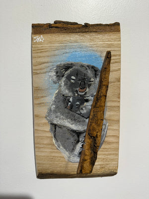 Koala ‘Cuddles’ 2025 - Number 4 in edition - 3D Stencil art on Ash Wood , Size 14 x 25 cm