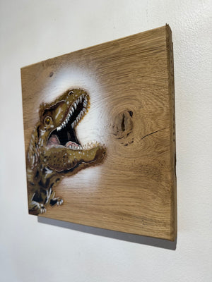 ‘Jurassic Party' Artwork on Oak wood - Number 14 - 20 x 19cm