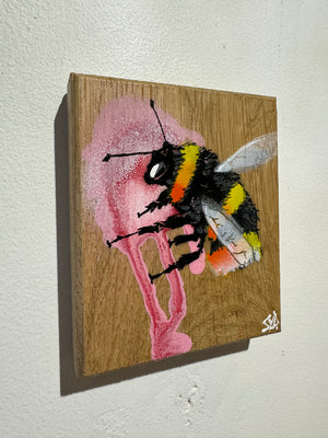 Bee 'Honey' pink and white drip - 10 x 12cm- Individual Spray painted artwork