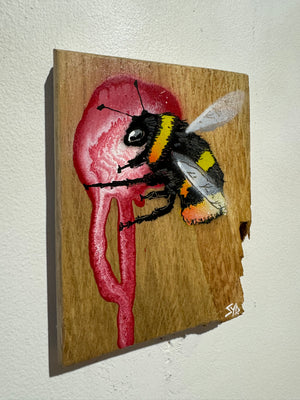 Bee 'Honey' pink and white drip - 11 x 15cm- Individual Spray painted artwork