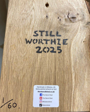 Still Worthy Cow - New for Christmas 2025 - Number 1 - Signed limited edition spray painted art on Oak wood - size 20 x 25cm