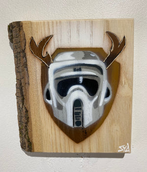Scouter on barky Ash wood - Signed Limited Edition artwork -  size 14 x 15cm