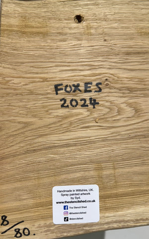 Foxes 2024 Valentines Art Work - No. 8 on Oak wood - 17 x 25cm