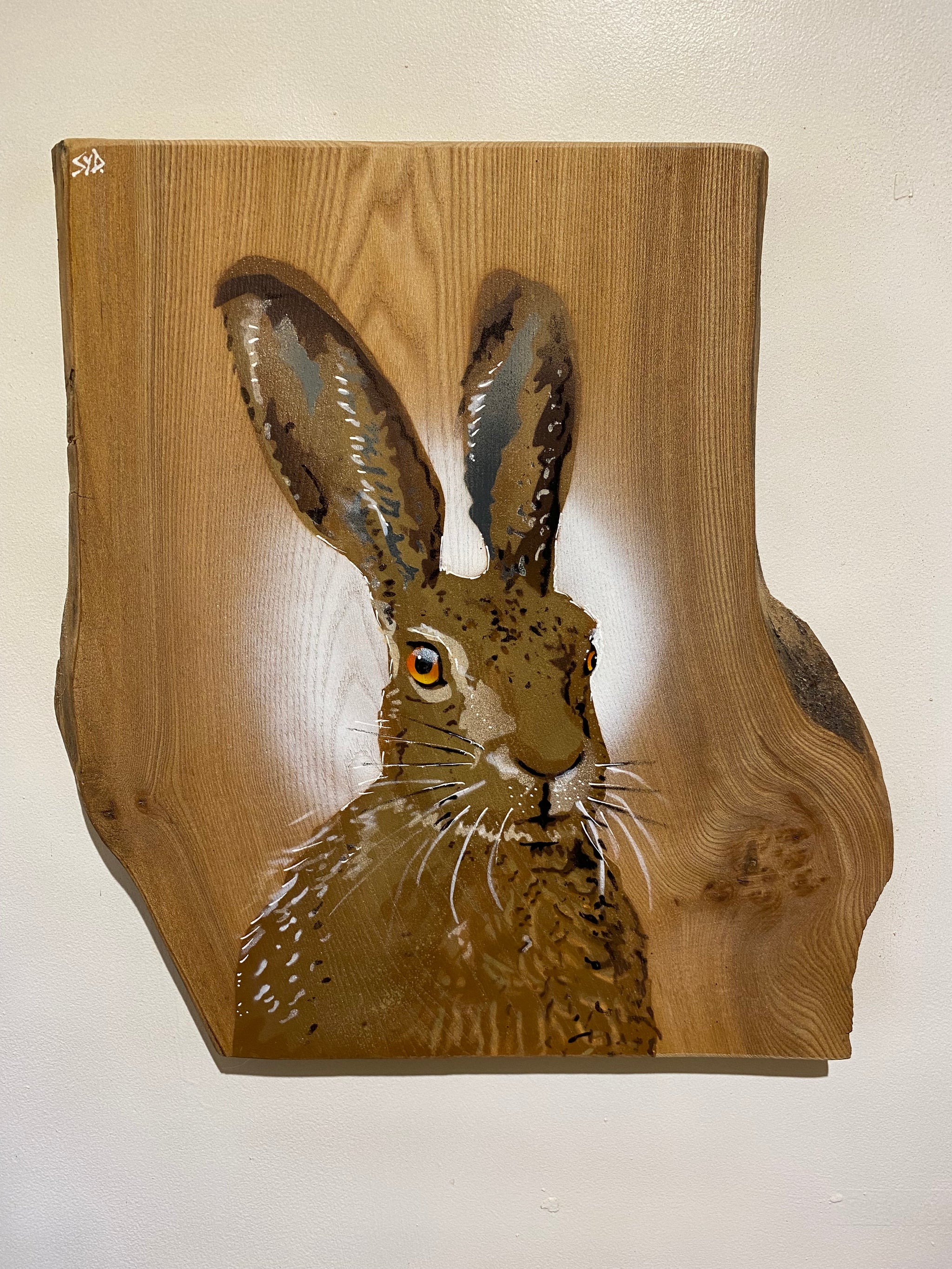 'Hare Today' artwork on Elm wood - Limited edition and signed - 30 x 50cm
