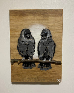 Local Lovebirds (The Jackdaws) new for 2025 on Oak wood Number 10 - 15 x 22cm